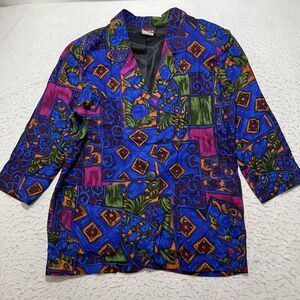 Vintage ILYZA Women’s Medium Lightweight 3/4 Sleeve Blazer Abstract Colorful USA